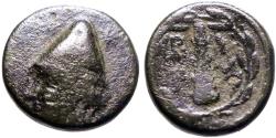 Ancient Coins - Troas, Birytis AE17 Kabeiros w. pileos / Club in wreath