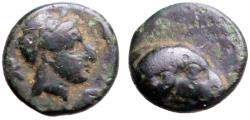 Ancient Coins - Troas, Kebren AE9 Apollo / Ram's head