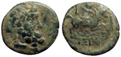 Ancient Coins - Pisidia, Isinda AE18 Zeus / horseman hurling spear