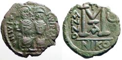 Ancient Coins - Justin II and Sophia  AE29 Follis. Nikomedia.  year 5
