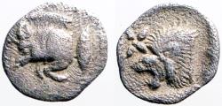 Ancient Coins - Mysia. Kyzikos AR8.5 Hemiobol.  Boar / Lion
