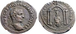 Ancient Coins - Philip II AE26 Mesopotamia, Nisibis. Tyche in tetrastyle temple