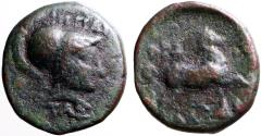 Ancient Coins - Thessaly, Thessalian League AE16.5 dichalkon. Athena / Horse