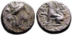 Ancient Coins - Phrygia, Laodikeia AE11 turreted Tyche / Lion raising forepaw