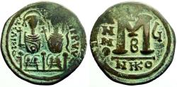 Ancient Coins - Justin II & Sophia AE26 Follis.  Nikomedia year 5