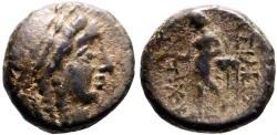 Ancient Coins - Seleukid. Antiochos III the Great AE14 Apollo testing arrow