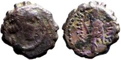 Ancient Coins - Antiochos IV Epiphanes Serrate AE13  Hera holds long scepter