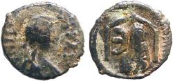 Ancient Coins - Justin I AE13 Pentanummium, Tyche of Antioch in shrine, Antioch.