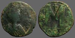 Ancient Coins - Justin I AE30 Follis.  Constantinople.  cross