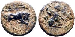 Ancient Coins - Caria, Kaunos AE12.5 Bull butting / Sphinx seated