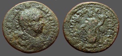 Ancient Coins - Elagabalus AE23 Tyche w. cornucopia, sacraficing w. patera.