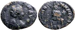 Ancient Coins - Aelia Eudoxia  AE16 Follis Aelia Eudoxia seated facing on throne. Antioch