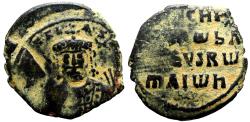 Ancient Coins - Romanus I AE25 Follis. Romanus w. transverse labarum and globus cruciger