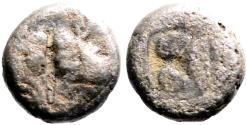 Ancient Coins - Lesbos, Mytilene billon AR9.5 Obol. Confronting boar heads / Incuse