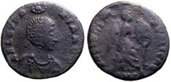 Ancient Coins - Eudoxia AE16 follis. Victory inscribing shield