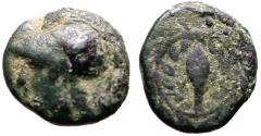 Ancient Coins - Aeolis, Elaia AE10 Athena / Grain ear in wreath