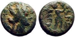 Ancient Coins - Phrygia, Apameia AE15 Turreted Tyche / Marsyas playing aulos