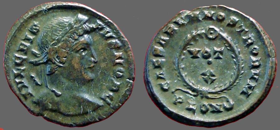 Crispus As Caesar AE3 VOT X In Wreath London Roman Imperial Coins