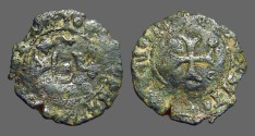 World Coins - Fernando II of Navarra billon dinero. Crowned 'F' / Short Cross