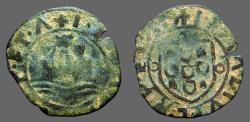 World Coins - Portugal, Alfonso V AE18 Ceitil. Castle, waves below / Coat of Arms.   1438-1481 AD.