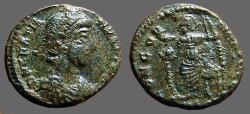 Ancient Coins - Gratian AE3 Roma seated w. globe & Spear Antioch.
