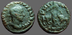 Ancient Coins - Trajan Decius AE24 Moesia w. bull & lion.  Viminacium, M.I.