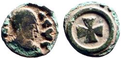 Ancient Coins - Kings of Axum. Ezanas AE10 draped bust w. headcloth / Cross in circle