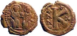 Ancient Coins - Justin II & Sophia AE22 1/2 Follis.  year 10.  Antioch