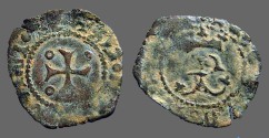 World Coins - Fernando II of Navarra billon dinero. Crowned F / Cross w. pelletes in quartiles 