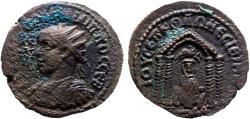 Ancient Coins - Philip II AE25 Nisibis, Mesopotamia.  Tyche in tetrastyle temple