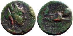 Ancient Coins - Cilicia, Hierapolis-Kastabala AE20 Tyche / river god Pyramos swimming