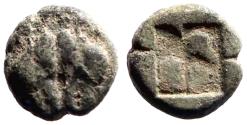 Ancient Coins - Lesbos, Mytilene AR9 Obol. Confronting boar heads / Incuse