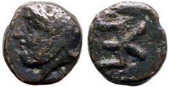 Ancient Coins - Troas, Kebren AE8 head of Satrap / Monogram