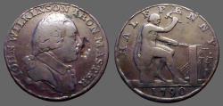 World Coins - Britain, John Wilkinson AE29.5  1/2 Penny 1790