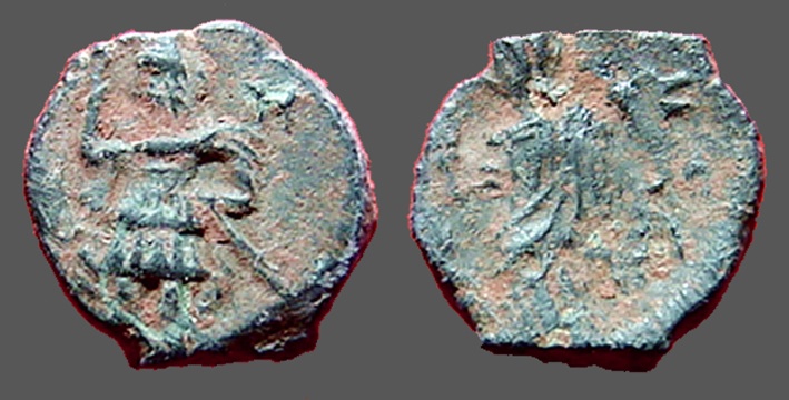 Ancient Coins - Aretas IV AE16 Aretas stg. l. holds spear / Shuqailat stg. l.  Petra. 