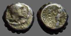 Ancient Coins - Antiochus IV Ake-Ptolemais,  AE13 radiate head of Antiochos IV / Hera w. scepter  