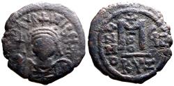 Ancient Coins - Maurice Tiberius AE25 Follis. Cyzicus year 6