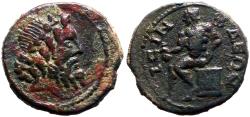 Ancient Coins - Isinda, Pisidia AE20 semi-autonomous. Zeus / Hermes seated on cippus