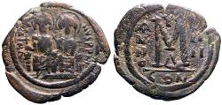 Ancient Coins - Justin II and Sophia  AE30 Follis. Constantinople.  year 4