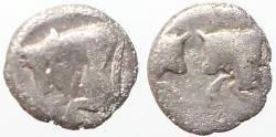 Ancient Coins - Caria, Uncertain mint. AR6.5 hemiobol. Bull / Bull's confronted