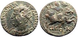 Ancient Coins - Gallienus AE24 Tetrassarion. Aphrodisias, Caria.  Gallienus horseback w. javelin