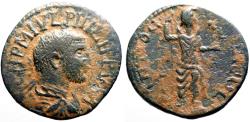 Ancient Coins - Philip I AE25 Pisidia, Antioch. Mên standing right, holding scepter and crowning Nike