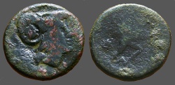 Ancient Coins - Kings of Macedon, Antigonos Gonatas Æ19 Hd of Athena w. countermark / Pan erecting trophy