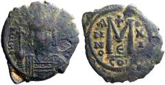 Ancient Coins - Maurice Tiberius AE30 Follis. Constantinople, year 11