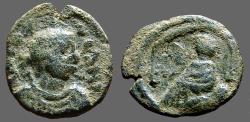 Ancient Coins - Justin I AE Pentanummium. Tyche of Antioch in shrine, River God below