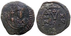 Ancient Coins - Maurice Tiberius AE30 Follis. Constantinople, year 15