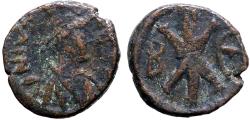 Ancient Coins - Justin I AE12 pentanummium. Chi-Rho Constantinople