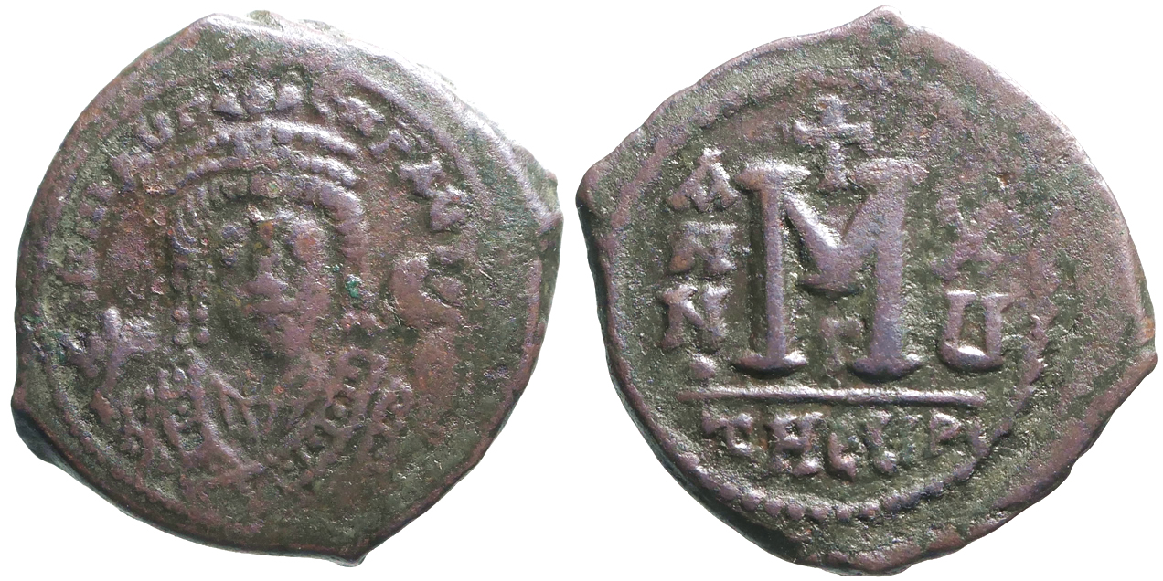 Maurice Tiberius AE27 Follis. Antioch, year 15 | Byzantine Coins