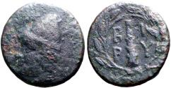 Ancient Coins - Troas, Birytis AE18 Kabeiros w. pileos / Club in wreath