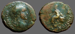 Ancient Coins - Antoninus Pius AE24 Commagene, Samosata.  Tyche seated on rocks. holds poppy & grain ears